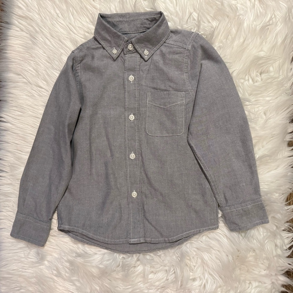 The Children’s Place Boys Light Gray Button Down Long Sleeve Shirt Size XS‎ 4